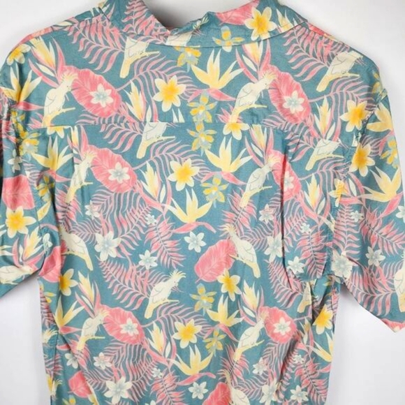 TIPSY ELVES MENS LARGE FLORAL PASTEL SHORT SLEEVE BUTTON DOWN HAWAIIAN BIRD - Picture 6 of 7